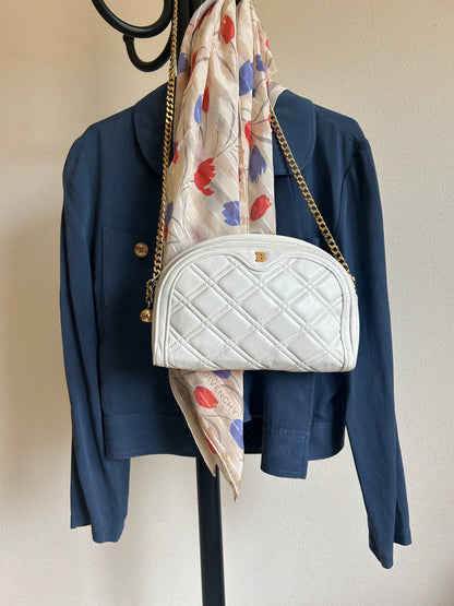 Bally White Half Moon Chain Strap Bag