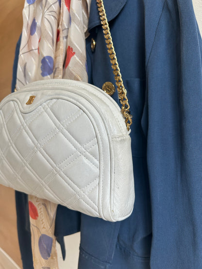 Bally White Half Moon Chain Strap Bag