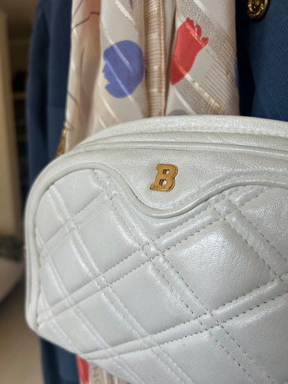 Bally White Half Moon Chain Strap Bag