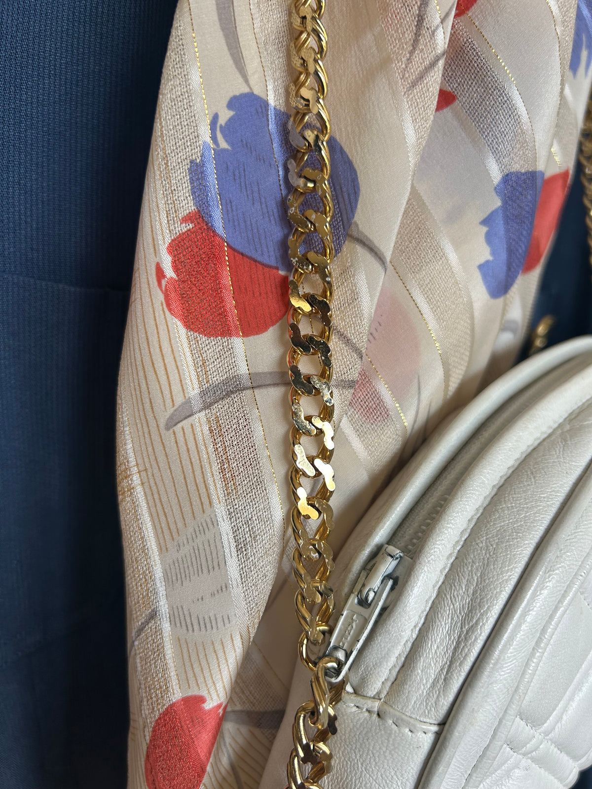 Bally White Half Moon Chain Strap Bag