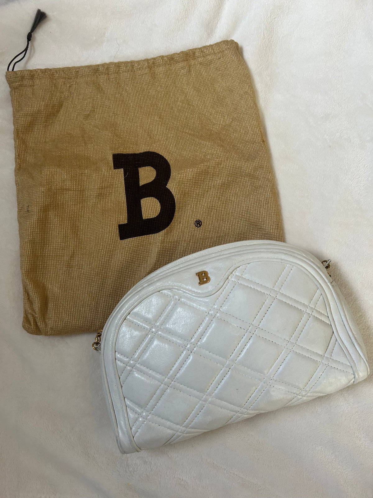 Bally White Half Moon Chain Strap Bag