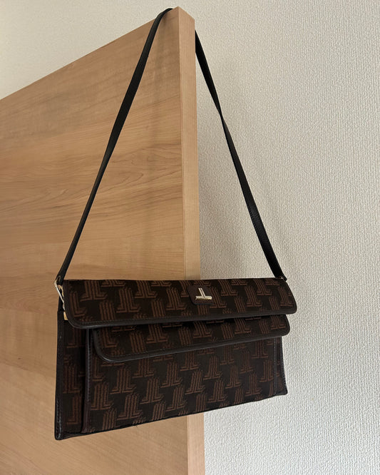 80s Lanvin Monogram Canvas Convertible Clutch Bag