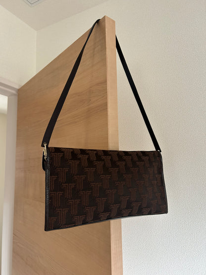 80s Lanvin Monogram Canvas Convertible Clutch Bag