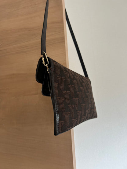 80s Lanvin Monogram Canvas Convertible Clutch Bag