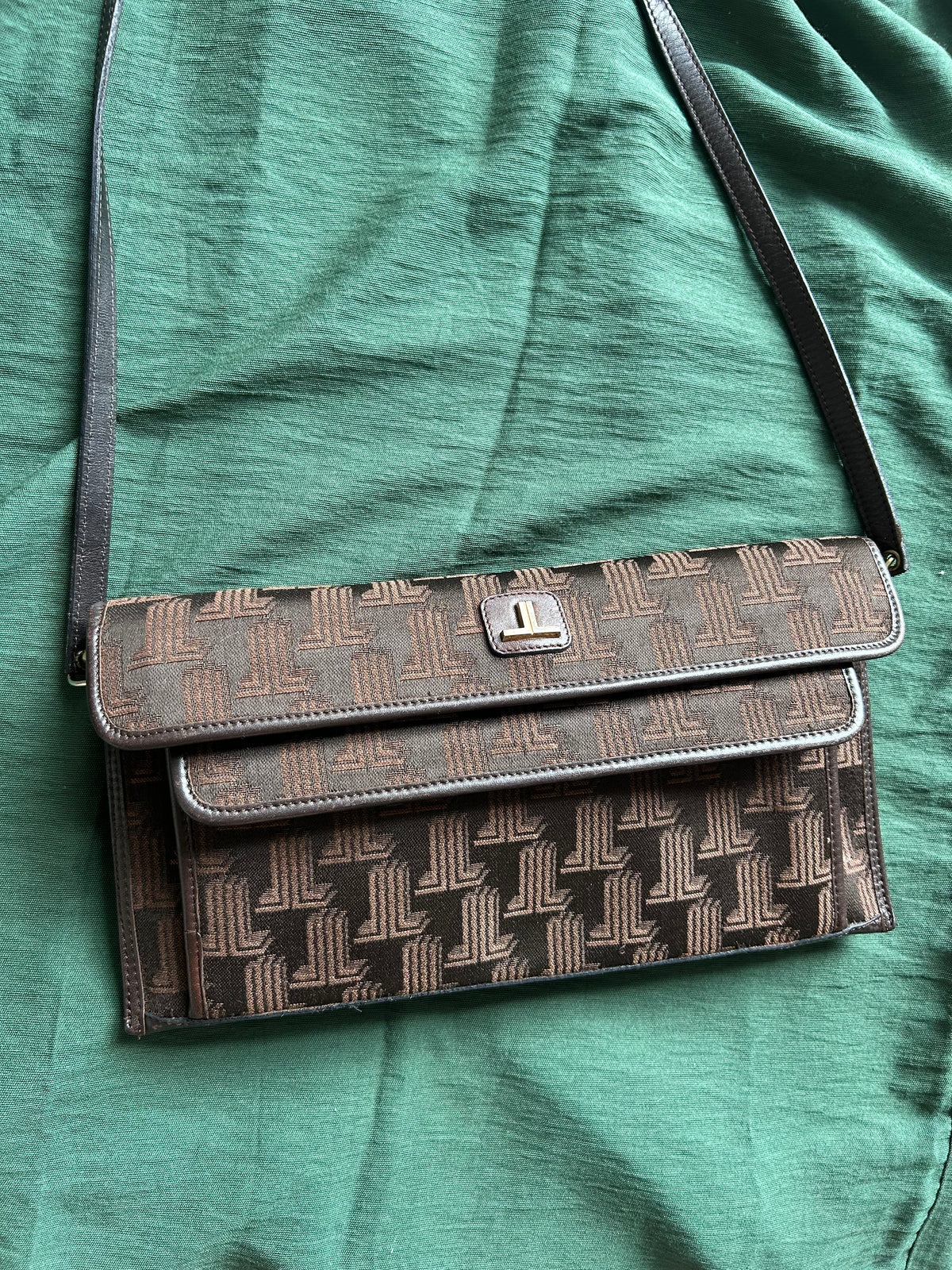 80s Lanvin Monogram Canvas Convertible Clutch Bag