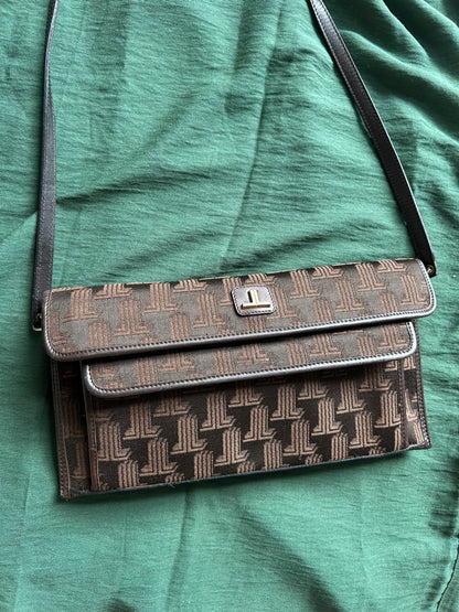 80s Lanvin Monogram Canvas Convertible Clutch Bag