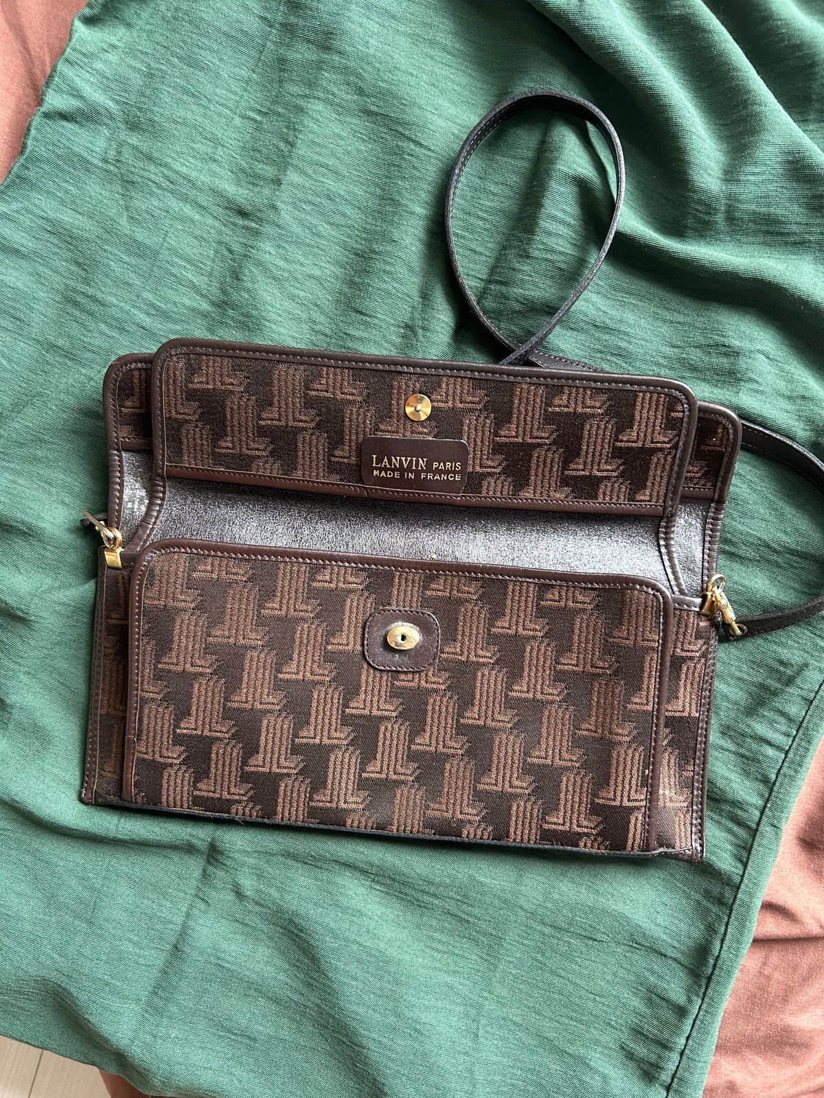 80s Lanvin Monogram Canvas Convertible Clutch Bag