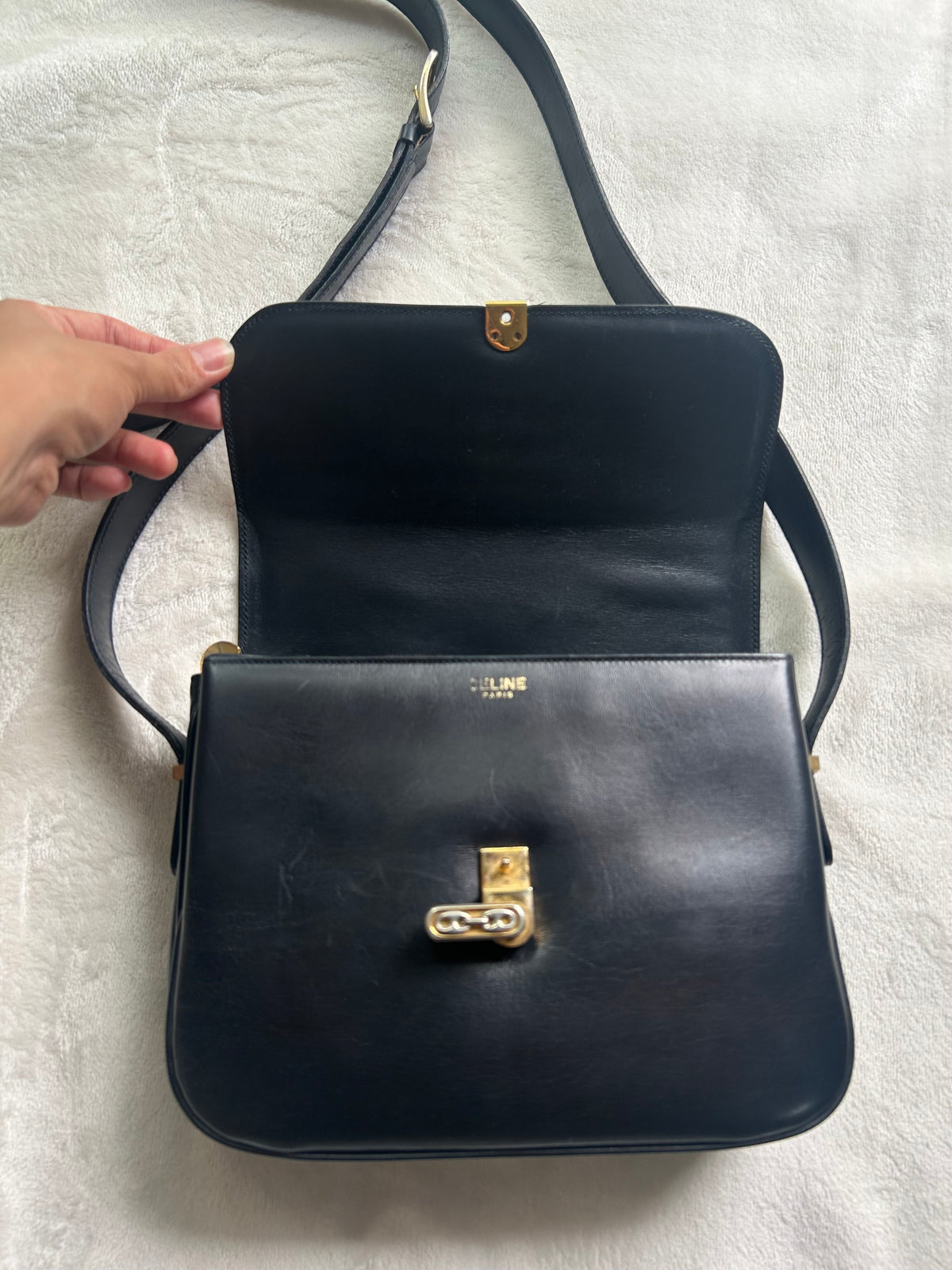Celine Navy Horsebit Turnlock Logo