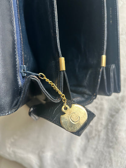 Celine Navy Horsebit Turnlock Logo