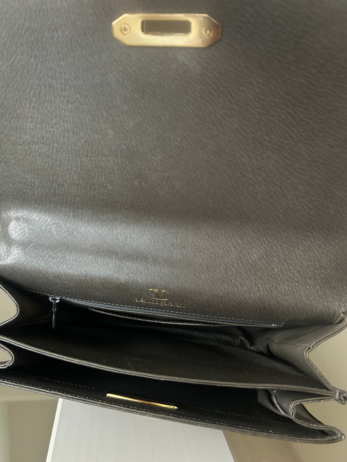 Valentino Garavani Gray Trapezoid Hand Bag