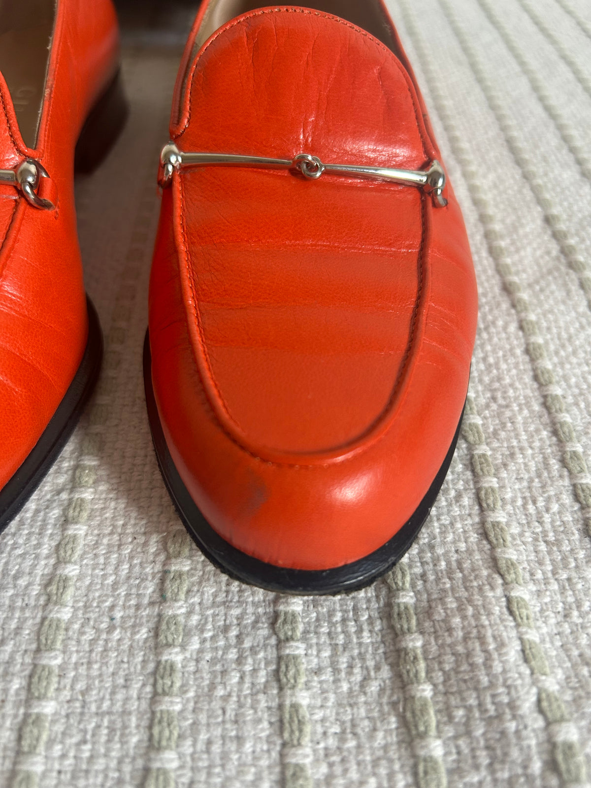 Gucci Orange Moccasins Horsebit Logo