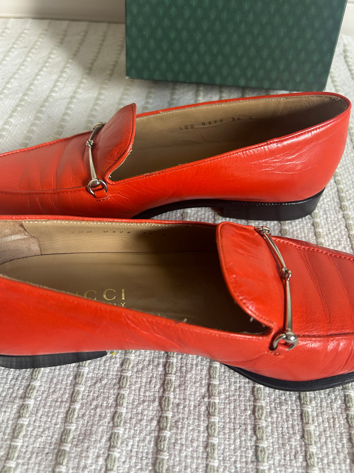 Gucci Orange Moccasins Horsebit Logo