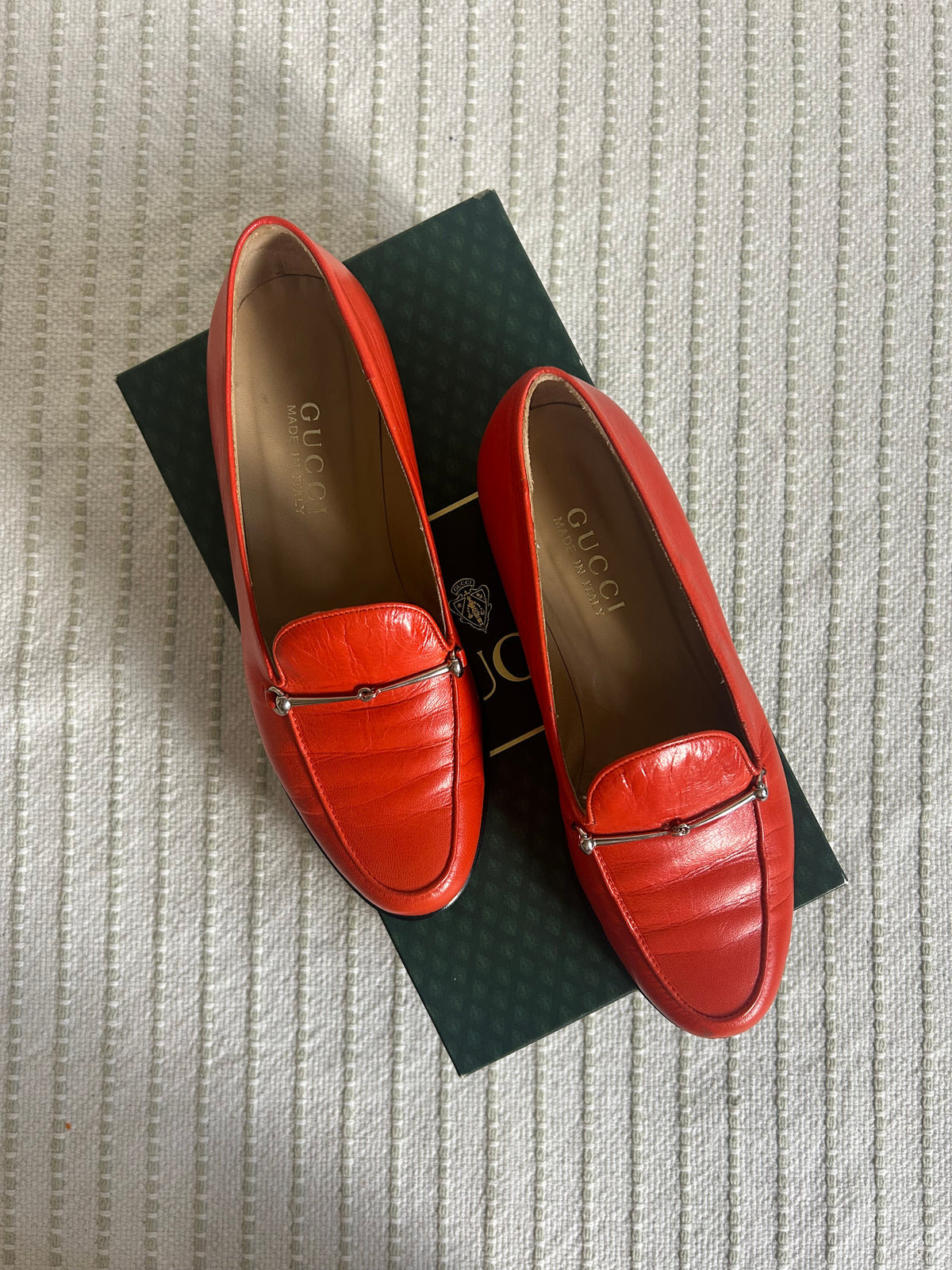 Gucci Orange Moccasins Horsebit Logo