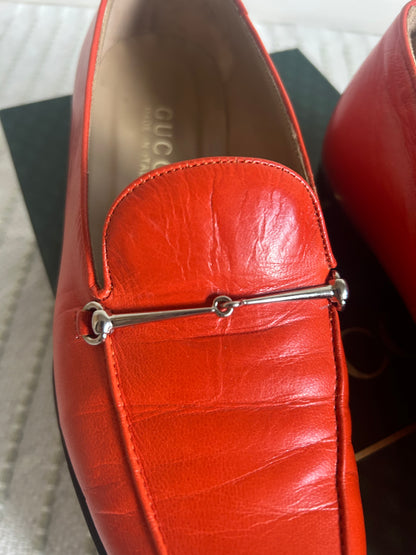 Gucci Orange Moccasins Horsebit Logo