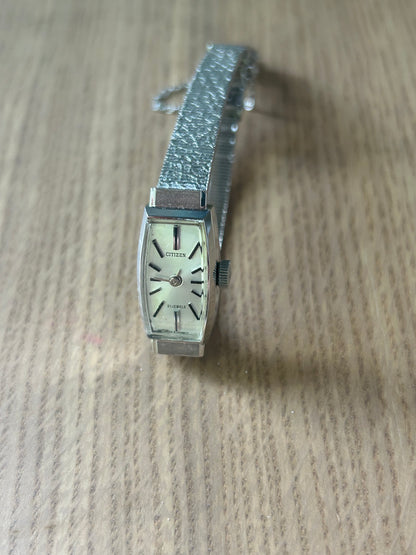Citizen Rectangular Silver-tone Hand Wound Watch