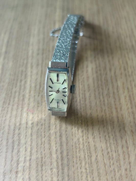 Citizen Rectangular Silver-tone Hand Wound Watch