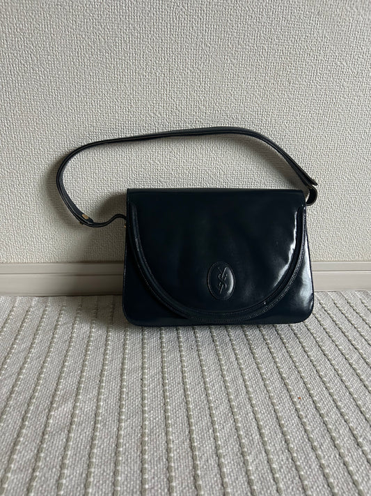 Yves Saint Laurent Navy Oval Cassandre Logo Shoulder Bag
