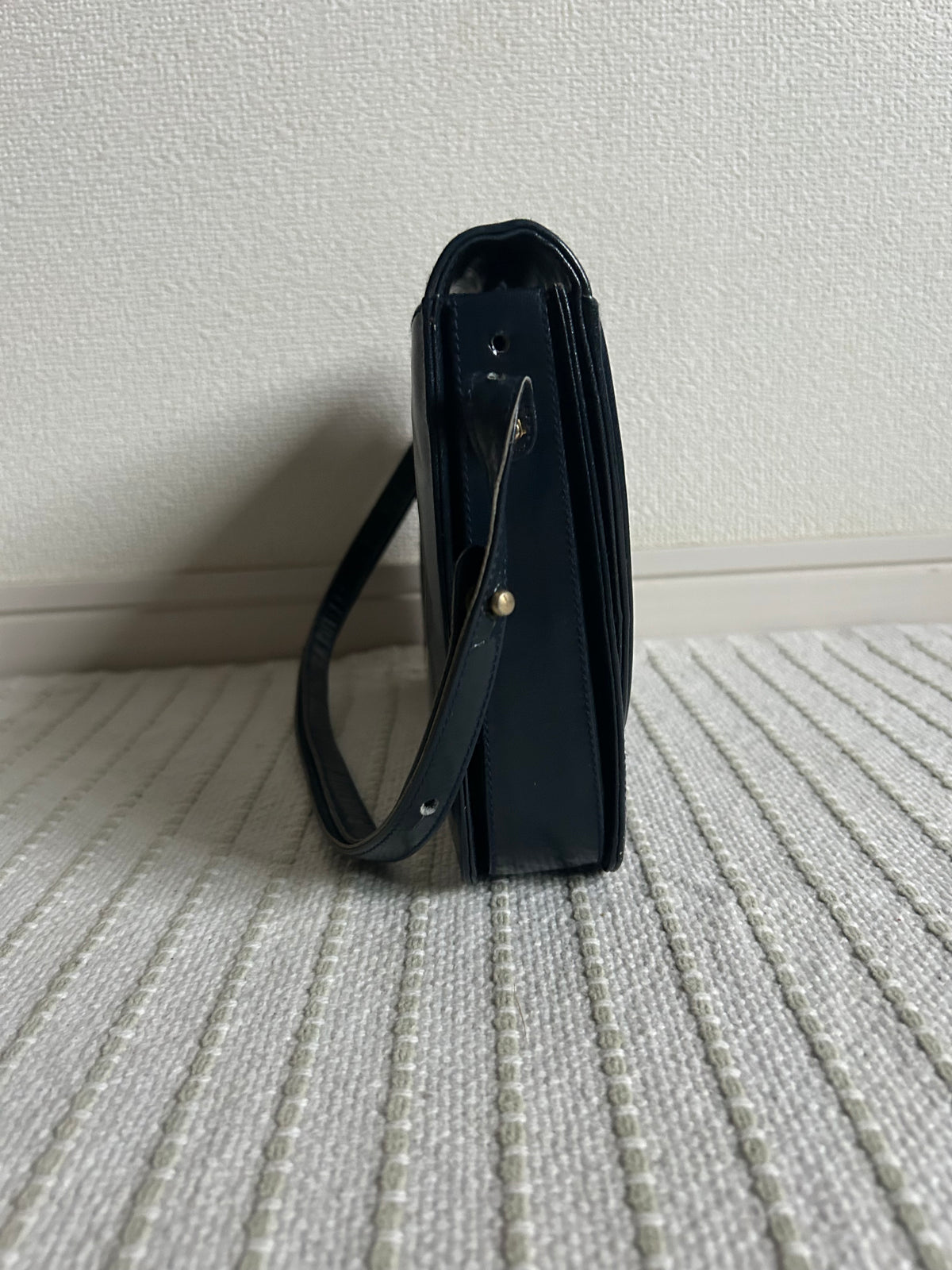 Yves Saint Laurent Navy Oval Cassandre Logo Shoulder Bag