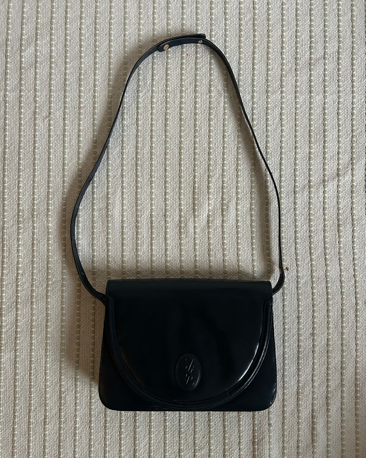 Yves Saint Laurent Navy Oval Cassandre Logo Shoulder Bag