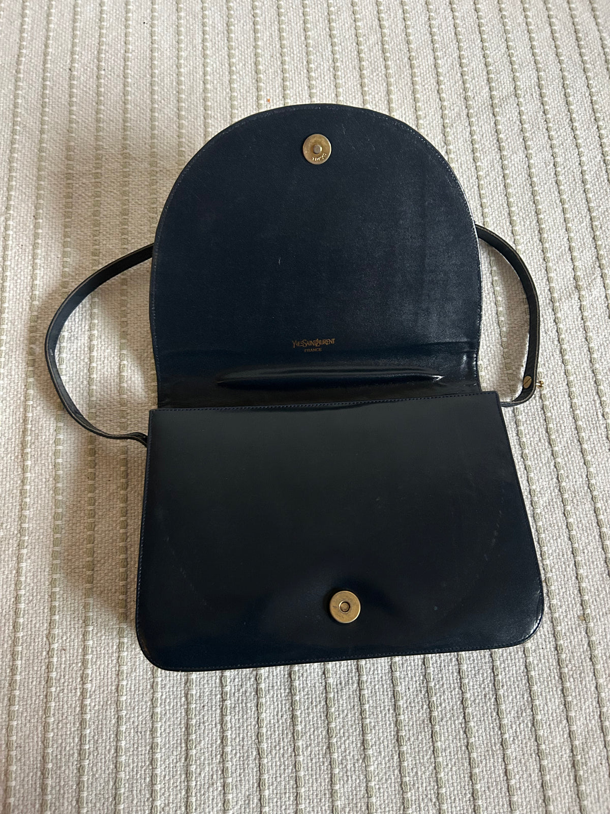 Yves Saint Laurent Navy Oval Cassandre Logo Shoulder Bag