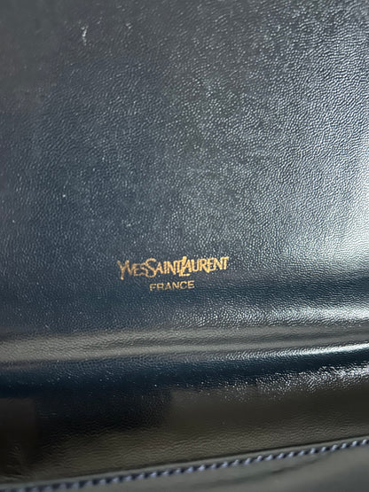 Yves Saint Laurent Navy Oval Cassandre Logo Shoulder Bag