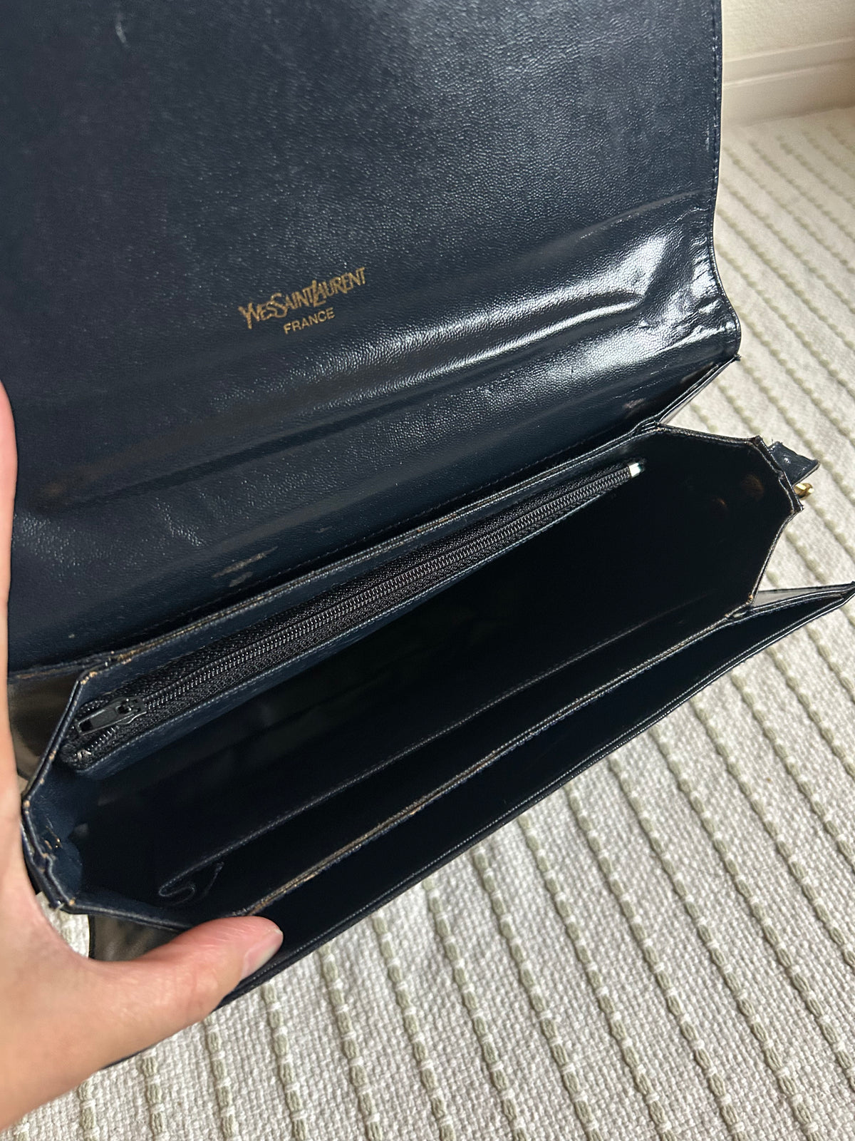 Yves Saint Laurent Navy Oval Cassandre Logo Shoulder Bag