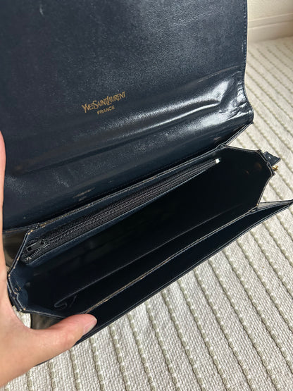 Yves Saint Laurent Navy Oval Cassandre Logo Shoulder Bag