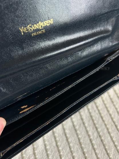 Yves Saint Laurent Navy Oval Cassandre Logo Shoulder Bag