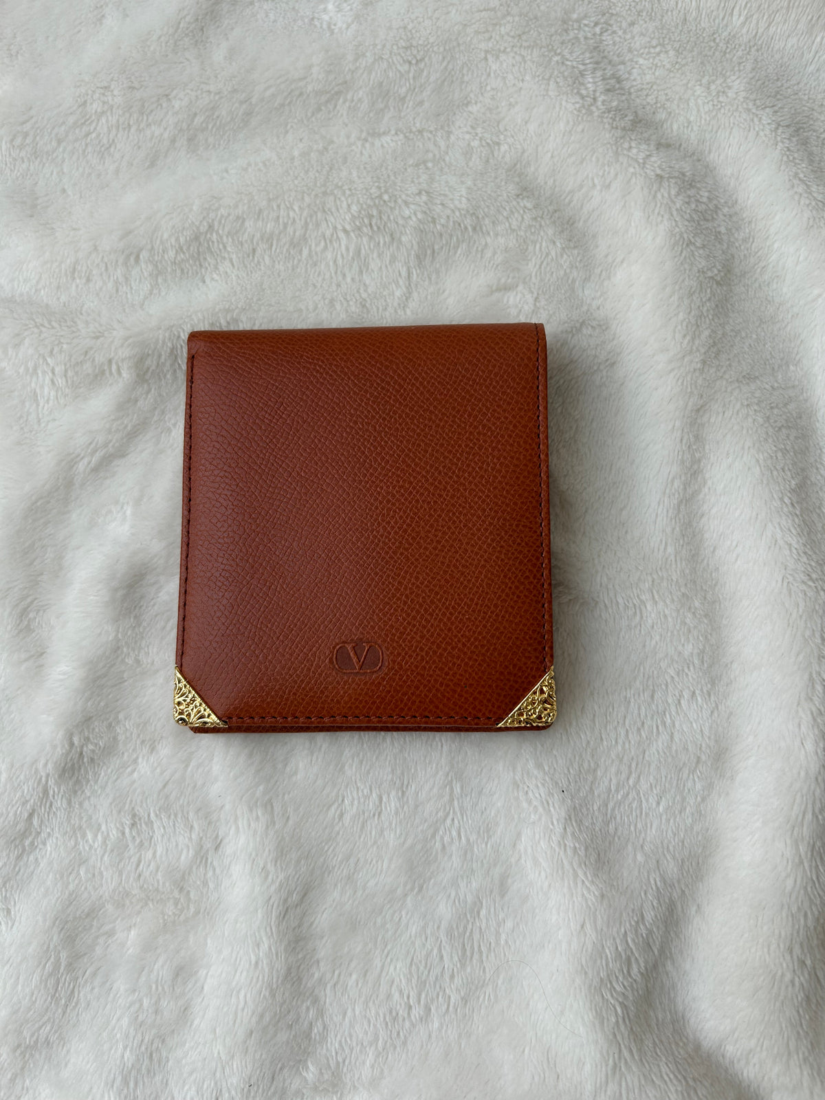Valentino Garavani Cognac Pebbled Leather Wallet