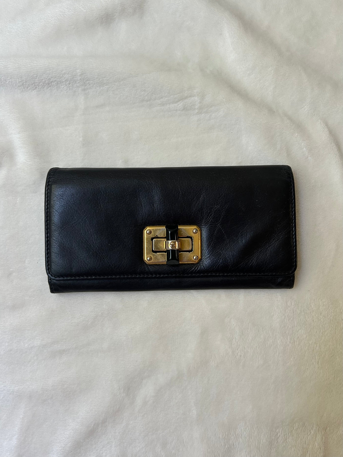 Lanvin Black Leather Long Wallet with Coin Compartment