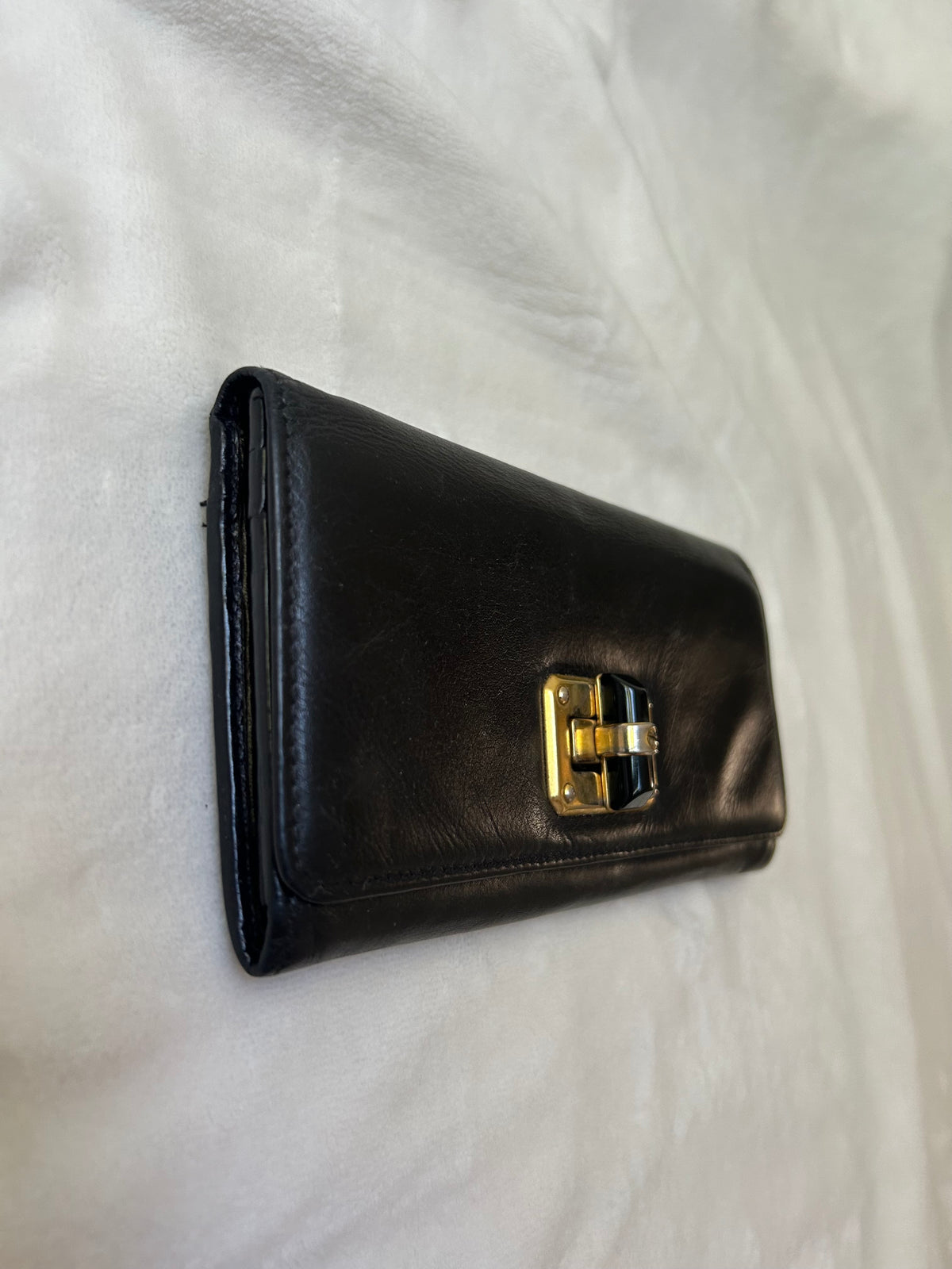 Lanvin Black Leather Long Wallet with Coin Compartment