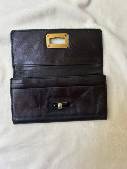 Lanvin Black Leather Long Wallet with Coin Compartment