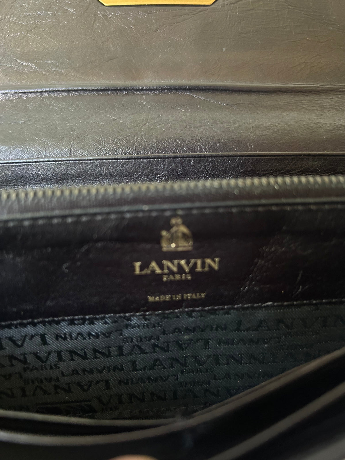 Lanvin Black Leather Long Wallet with Coin Compartment