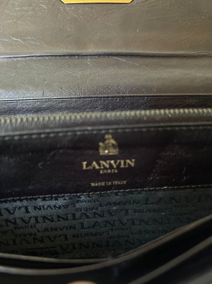 Lanvin Black Leather Long Wallet with Coin Compartment