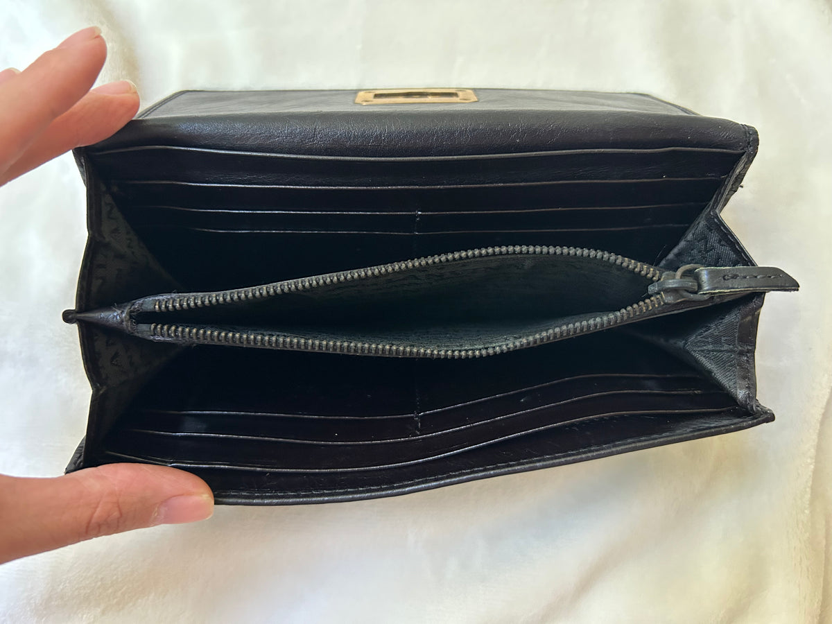 Lanvin Black Leather Long Wallet with Coin Compartment