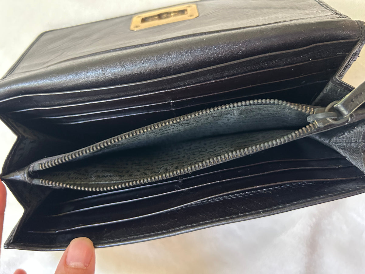 Lanvin Black Leather Long Wallet with Coin Compartment