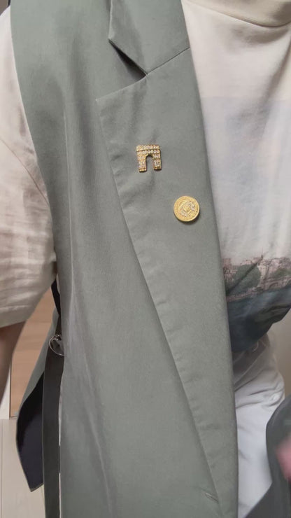 Celine Round Logo and Arc de Triomphe Brooch Set